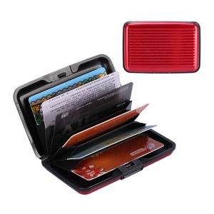 Portefeuille fin en métal pour cartes de crédit, pour hommes et femmes, protège contre les pickpockets électroniques et le vol d'identité (rouge) - Neuf