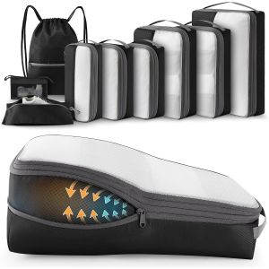 9 Pi&egrave;ces Packing Cubes Compression, Organisateur Val Bagage Sac Compression Organisateur De Voyage Rangement Pour Sac &Agrave; Dos (Noir) - Neuf