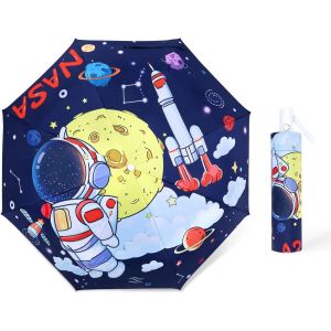 Parapluie Pliant Enfant Anti-Uv, Parapluie Compact L&eacute;ger Automatique Anti-Rebond Avec Bande R&eacute;fl&eacute;chissante, Mini Parapluie De Voyage Pour Bebe, Filles, Gar&ccedil;ons, Fleur Arc-En-Ciel - Neuf