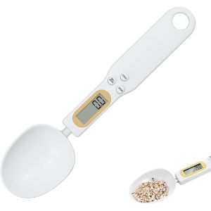 Bilancia Digitale a Cucchiaio, Bilancia Dosatore 500g/0.1g Alta Precisione con Display LCD e Funzione TARA, Cucchiaio Misuratore Rimovibile, Bilancia Portatile per &Eacute;pices Caf&eacute; Farine Sucre (Blanc) - Neuf