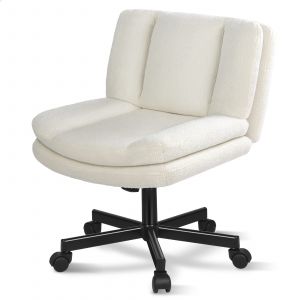 ALFORDSON Chaise de bureau sans accoudoirs &agrave; roulettes, Rev&ecirc;tement en tissu boucl&eacute; blanc - Neuf