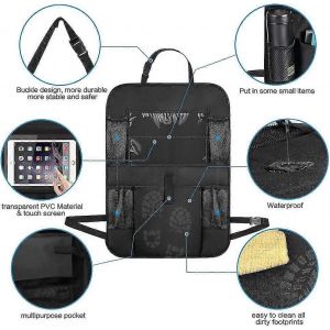 Protection de dossier de voiture, Organisateur de si&egrave;ge arri&egrave;re d'auto 2 pi&egrave;ces pour enfants, grandes poches et compartiment iPad / tablette, protecteur de si&egrave;ge d'auto &eacute;tanche, coup de pied - Neuf
