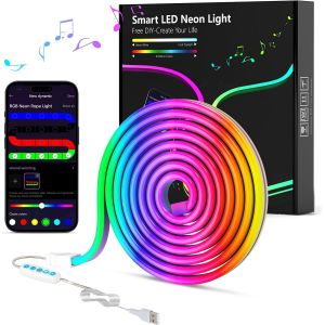 Neon Rubans Led 2m,Bandes Led Rgb,Contr&ocirc;le Intelligent Par App,Flexible &Eacute;tanche D&eacute;coupable,Synchronisation Musique,33 Sc&egrave;nes,Lmi&egrave;res Led Diy Pour Chambre,Cuisine,F&ecirc;te,Salon - Neuf