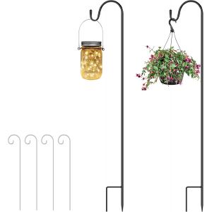 MEVRONISSHOP-Crochets de Berger,2pcs 100cm Berger Crochet de Jardin, Crochets en M&eacute;tal avec 4 poteau pour signe de plante pour suspendre Nichoir, Lumi&Egrave;Res de No&euml;l, Boules de Fleurs et D&eacute;corations de - Neuf