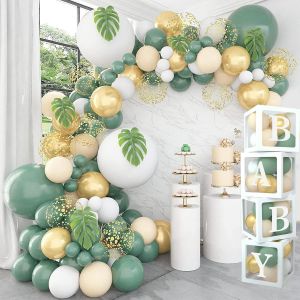 Ayuhr-Set Gender Reveal Party Decoration, Arche Ballon Avec Ballon Bleu Et Rose, Ballon Confettis, Cube Baby Shower Avec 4 Boite Baby Et Lettres, Arche A Ballon Pour Baby Shower, Gender Reveal, Anniv - Neuf