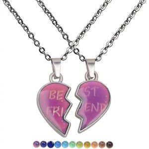 Kales-2 Pi&egrave;ces Femmes Fille Collier Femmes Coeur Cha&icirc;ne D'amiti&eacute; Pour Diff&eacute;rents Changements De Couleur &Agrave; Diff&eacute;rentes Temp&eacute;ratures Cha&icirc;ne Bff - Neuf