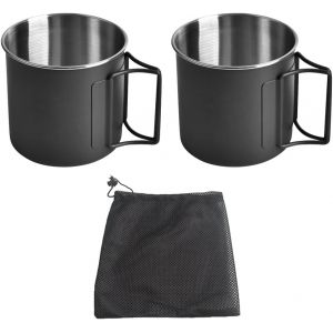 Lot De 2 Tasses Pliantes 330 Ml En Acier Inoxydable 304 Caf&eacute; Th&eacute; Tasse &Agrave; Eau Portable En Plein Air Camping Tasse Pour Randonn&eacute;e En Plein Air Cuisine Camping Pot Feu Ouvert (Noir) - Neuf