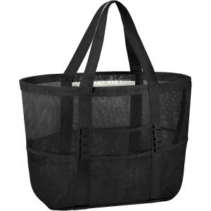(Noir) 1 grand sac de plage, sac de piscine, sac fourre-tout de plage en filet, adapt&eacute; aux jouets, serviettes, tongs, sac de plage &agrave; main en filet de grande capacit&eacute; - Neuf