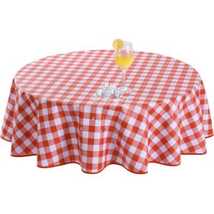 Nappe Vichy Carreaux Rouge Et Blanc Ronde Toile Cir&eacute;e 120cm,Pvc Nappe Exterieur Impermeable Jardin,350gsm Anti-Taches,Pour Pique Nique, Table Basse,Anniversaire,Fete&iquest;Barbecue, Salle - Neuf