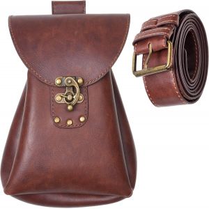CAUC-Ceinture et Pochette en Cuir PU m&eacute;di&eacute;val - Ceinture et Sac &agrave; d&eacute;s Renaissance - Accessoires de Costume Vintage pour Cosplay, LARP, Ren Faire - Ceinture et Sac &agrave; Main de Pirate Viking - Neuf