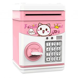 HJLIAN Tirelire pour enfants rose mignonne avec 2 ouvertures et musique, haute securite, mot de passe electrique, jouet - Neuf