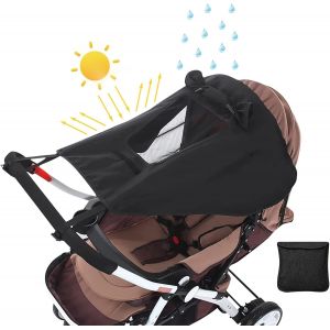 Pare-Soleil Pour Poussette, Auvent Noir Pour Nacelle, Protection Solaire Uv 50+ Réglable Avec Sac De Rangement - Neuf