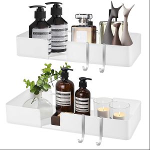 Lot de 2 Étagères de Douche Flottantes pour Salle de Bain-sans Perçage Étagères Murales Adhésives à Suspendre avec Crochets de Rangement Décoratives pour Cuisine,Salon,Chambre à Coucher.[Y51] - Neuf