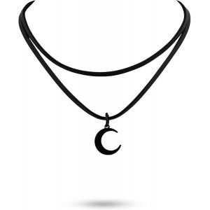 Kal-Collier Ras Du Cou Gothique À Double Chaîne Noire Pour Femme - Accessoire Y2k - Bijoux Vintage - Collier Grunge D'halloween Victorien - Design Médiéval - Look Witchy - Neuf