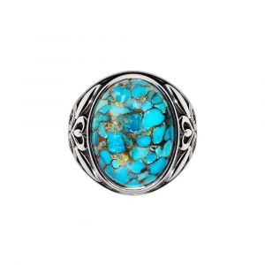 Bague Homme Argent Symbole Pierre Turquoise - Neuf