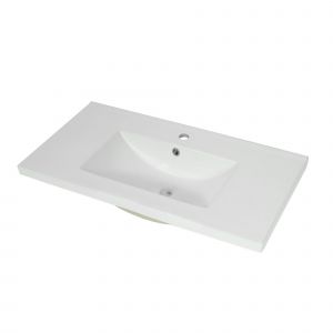 Lavabo HWC-B19, lavabo salle de bain, c&eacute;ramique carr&eacute; 81 cm, blanc - Neuf