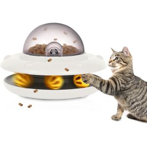 Ufo Automatique Chat Slow Feed Interactive Puzzle Toy 50g / 1.76oz Distributeur De Nourriture Pour Chat Avec Batterie Rechargeable Intégrée Pour Petit Chien De Compagnie Intérieur Dry Goods (Blanc) - Neuf