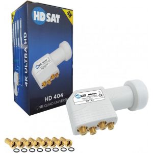 HD404 LNB Quad Full HD 4K Tête Parabole 4 Sorties 0,1dB + 8 Fiches F - Neuf