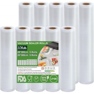 Rouleau Sous Vide Alimentaire,10 Rouleaux Sac Sous Vide Alimentaire Pour L'appareil De Mise Sous Vide,5 Rouleaux 20x300cm + 5 Rouleaux 28x300cm,Film Sous Vide Alimentaire Sans Bpa - Neuf