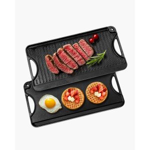 Chenquansarl-Plaquedecuissonrversibleenfonte492x218mmplaquegrilprassaisonneportableavecpoignepolegrillerpourbrleurdecuisinireintrieurextrieurgazbarbecuecampingnoir - Neuf