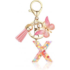 KAL-Porte-Clés Fille - Porte-Clés Personnalisé Avec Lettre Rose - Porte-Clés Pour Femme Adolescente Fille Écolier - Neuf