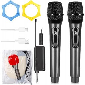 ChenQuanSarl-Double Microphone Sans Fil Avec Récepteur Rechargeable ¿ Portée De 200 M, Plug And Play, Son Cristallin Pour Karaoké, Mariages, Fêtes, Conférences, Chant - Neuf
