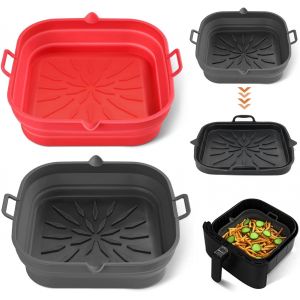 Lot De 2 Panier En Silicone Accessoires De Friteuse 20 Cm,Pliable Panier Silicone Air Fryer,Carré Plat Silicone Air Fryer,Réutilisable Moule Silicone Air Fryer,Pot En Silicone[App8811738] - Neuf