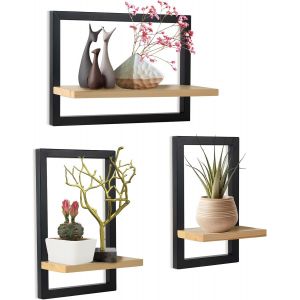 Lot de 3 étagères murales flottantes pour Mur, étagères suspendues pour Rangement Mural, étagère Murale carrée, étagères murales pour Salle de Bain, Salon, Marron - Neuf