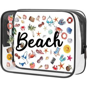 Trousse De Maquillage De Plage Transparente Pour Femme - Étanche - Organiseur De Toilette Pour Les Vacances, Les Voyages - Jolie Pochette De Rangement En Pvc Sur Le Thème De La Plage, Style 4, S - Neuf