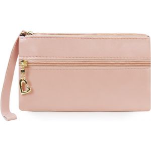 CAUC-Porte-monnaie pour femme avec dragonne, porte-monnaie, double poches zipp&eacute;es, porte-cartes et dragonne pour cartes, pi&egrave;ces de monnaie - Neuf