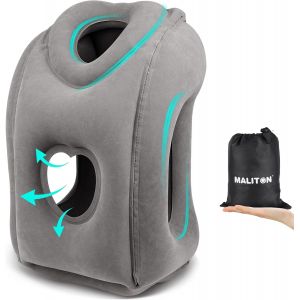 KJAKL-Oreiller de Voyage Gonflable, Coussin de Voyage avec Support d'appui-tête Gonflable Portable pour Dormir en Avion, Train, Maison ou Bureau, Gris Foncé - Neuf