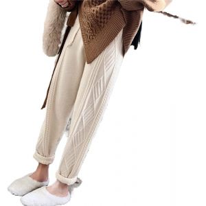Cwenrou Pantalon Large Femme - Dames D'hiver &Eacute;paissie Sarouel Cordon R&eacute;tro Cordon D&eacute;contract&eacute; Pantalon En Tricot Torsad&eacute; Pantalon Pull Chaud Pantalon Jambe Droite Mince Simple Ext&eacute;rieur &Eacute;l&eacute;gant - Neuf