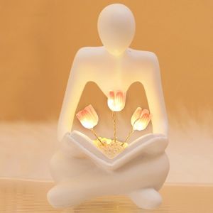 Cmjaagur-Lampe Tulipe, Veilleuse Tulipe, Penseur Abstrait, Veilleuse Led Tulipe, Lampe Florale, D&eacute;coration Esth&eacute;tique, Figurine Abstraite, Veilleuse Led Pour Les Amis De Livres, Les Amis, Les Enf[M812] - Neuf