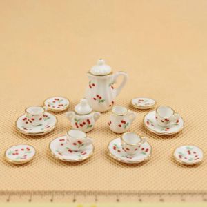 15pcs / Set Maison De Poup&eacute;e Miniature En C&eacute;ramique Floral Th&eacute; Pot Coupe Soucoupes Vaisselle Toy_Flower * - Neuf