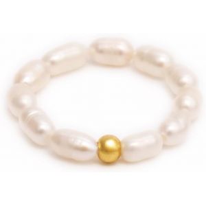 Kahfl-Anneau De Perles De Riz Avec Perle D'or-Bague De Perles Pour Femmes Et Hommes-Avec Certification D'authenticité - Neuf