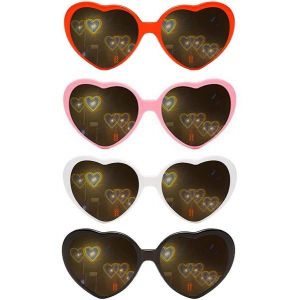 Lot De 4 Lunettes De Diffraction En Forme De Coeur &iquest; Lunettes De Soleil 3d Pour Des Effets De Lumi&egrave;re Magiques Et Des Exp&eacute;riences Joyeuses - Neuf