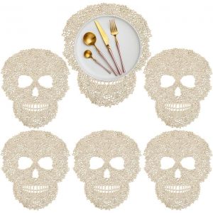 Eryi-Lot De 6 Sets De Table Ajourés En Forme De Tête De Mort En Vinyle Pressé Métallisé, Résistants À La Chaleur Pour Décoration De Table De Fête, Halloween, Dîner, Style B Doré - Neuf