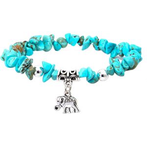 Turquoise Gemstone Bracelet Women's Elephant Bracelet 7 Chakra Bracelet Stones Bracelet, Turquoise - Neuf