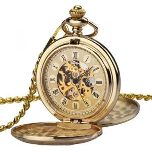 Zeiger Steampunk Montre Homme Squelette Mécanique Cuivre Gousset Dore Double Couvercle Style Rétro Pendentif Montre De Poche - Neuf