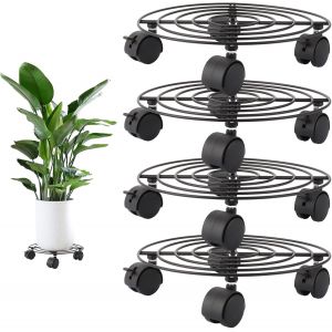KALANKA-Lot de 4 rouleaux ronds pour plantes - 27 x 5 cm - Résistants aux intempéries - Soucoupe avec roulettes - 360 ° - Planche à roulettes pour pot de fleurs - Charge maximale : 40 kg - Neuf