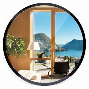 Tulup Miroir Rond Classique Cadre Noir En Verre Mural fi 80 cm Minimaliste D&eacute;coratif pour le maquillage et le visage pour Bureau Chambre &agrave; coucher Salon Salle de bain - Neuf