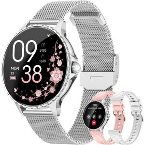 Montre Connect&eacute;e Femme Avec Appel, 1.27'' Hd Smartwatch Avec Fonction F&eacute;minine, 24H Fr&eacute;quence Cardiaque/Spo2/Sommeil, 120+ Modes Sportifs, Ip68 Fitness Podom&egrave;tre Pour Android Ios Argent - Neuf