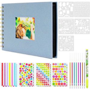 Album Photo Scrapbooking 60 Pages Noires Diy Spirale Album Fait Main Bricolage Livre De M&eacute;moire Scrapbooking Livre Souvenirs Albums Photo Pour Mariage, Anniversaire, Voyage (Bleu) - Neuf