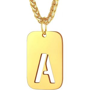 Kal-Collier Plaque Initiale En Acier Inoxydable Pour Homme, Cha&icirc;ne Pendentif Dog Tag Avec L'alphabet Creux - Neuf