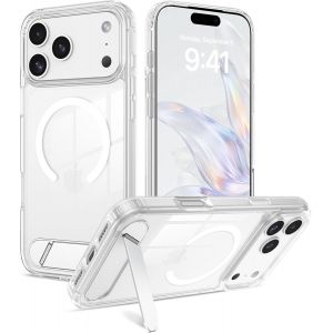 JGD-Coque Magn&eacute;tique pour iPhone 17 Pro Max, 6,9 Pouces, Compatible avec MagSafe Charge sans Fil, Etui Transparent Arri&egrave;re Coque avec Metal B&eacute;quille [3 Modes de Support], Transparent - Neuf