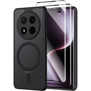 ELVORIX-pour Honor Magic 7 Lite 5G Coque Compatible avec MagSafe avec 2 Verre Tremp&eacute;, Magn&eacute;tique Etui Translucide Mat Arri&egrave;re Housse, d'objectif Tout Compris Ultra Fine Antichoc Case, Noir - Neuf