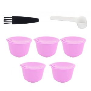 HJLIAN Ensemble de capsules reutilisables et rechargeables pour machine a cafe Dolce Gusto (5 capsules violettes, 1 cuillere, 1 pinceau) - Neuf