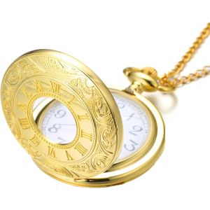 Eryi-Hommes Montre De Poche Avec Chaîne Quartz Vintage Motif Vague Ukiyoe Échelle De Chiffres Romains, Avec 2 Chaînes Set Chaîne De Poche+Collier, Avec Le Boîte-Cadeau - Neuf