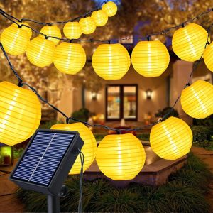 Kal-Guirlande Lumineuse Solaire Extérieur, 6 M/20 Led Lanternes 8 Modes Lampion Solaire Exterieur Étanche Éclairage Solaire Pour Jardin, Balcon, Cour, Mariage, Décoration De Noël Halloween Fête - Neuf