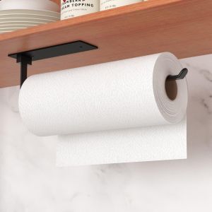 Eryi-Porte-Rouleau De Cuisine Noir Sans Perçage, Porte-Papier De Cuisine Autocollant Sous L'armoire Pour Le Rangement Et L'organisation De La Cuisine, Porte-Serviettes En Papier Mural - Neuf